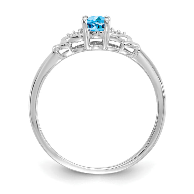 14k White Gold Blue Topaz and Diamond Ring