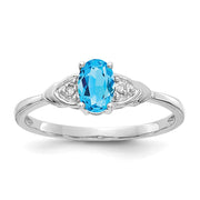 14k White Gold Blue Topaz and Diamond Ring