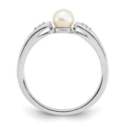 14k White Gold FW Cultured Pearl and Diamond Ring