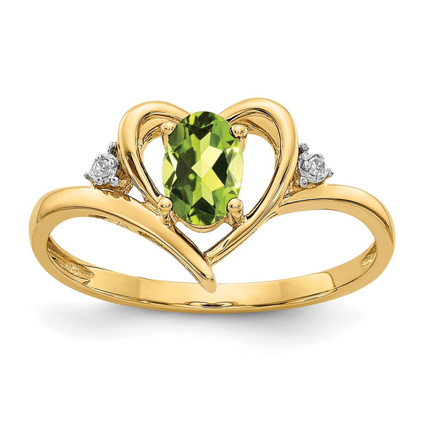 14k Peridot and Diamond Heart Ring