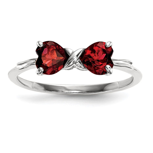 14k White Gold Polished Garnet Bow Ring