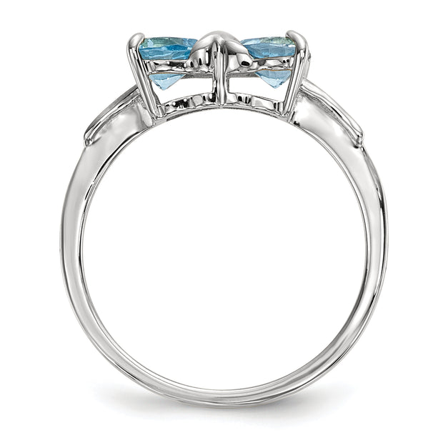 14k White Gold Polished Light Swiss Blue Topaz Bow Ring