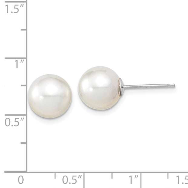 14K White Gold 9-10mm Round White Saltwater South Sea Pearl Earrings