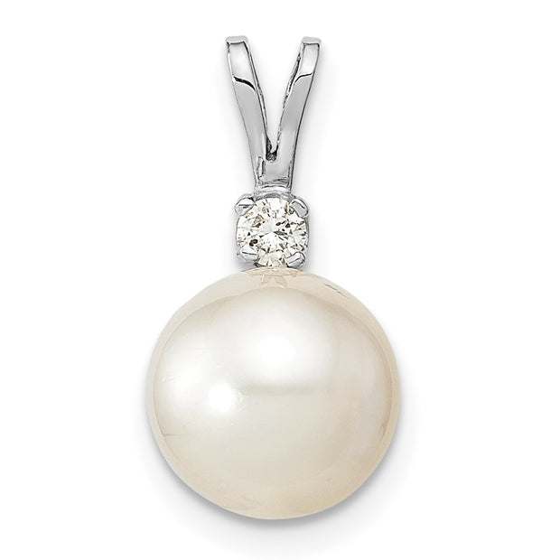 14KW 9-10mm Round White Saltwater South Sea Pearl .05ct. Dia. Pendant