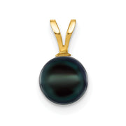 14k Gold 7-8mm Black Saltwater Akoya Cultured Pearl Pendant