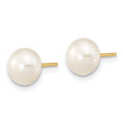 14K 7-8mm Near Round White FWC Pearl Necklace & Button Earring Set