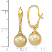 14K 9-10mm Round Golden Saltwater South Sea Pearl .02ct Dia. Earrings