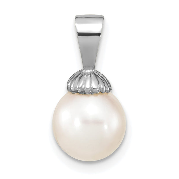 14K White Gold 8-9mm White Round Freshwater Cultured Pearl Pendant