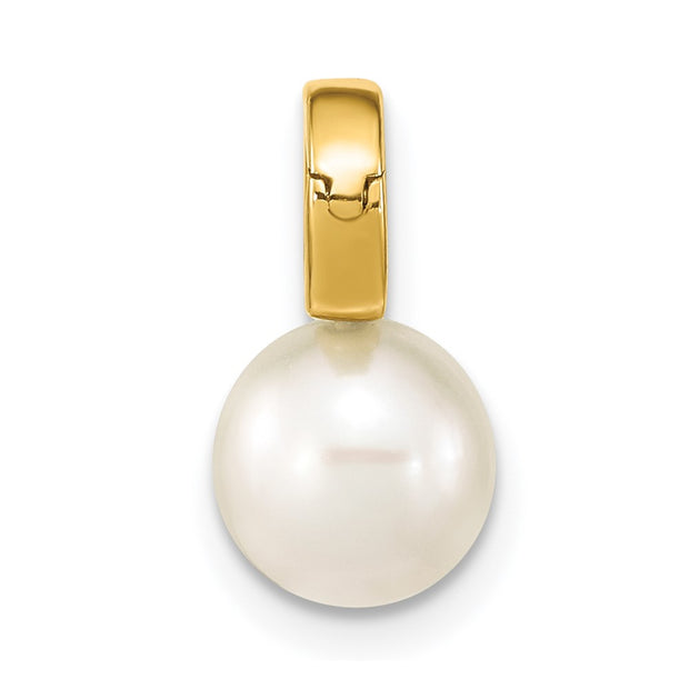14K 7-8mm White Round Freshwater Cultured Pearl Hinged Bail Charm