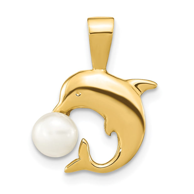 14K 5-6mm White Button FWC Pearl Dolphin Pendant