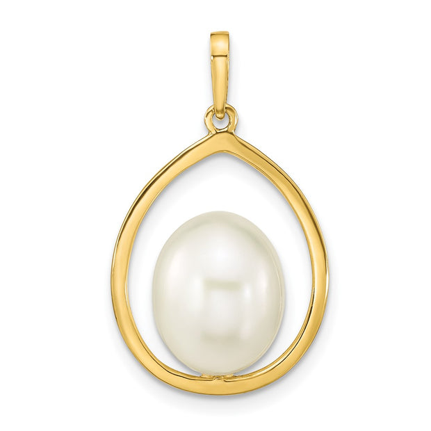 14K 9-10mm Rice White Freshwater Cultured Pearl Pendant