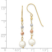 14K Two Tone D/C Freshwater Cultured Pearls Dangle Earrings