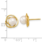 14K 6-7mm Round White Saltwater Akoya Pearl Cultured Post Earrings