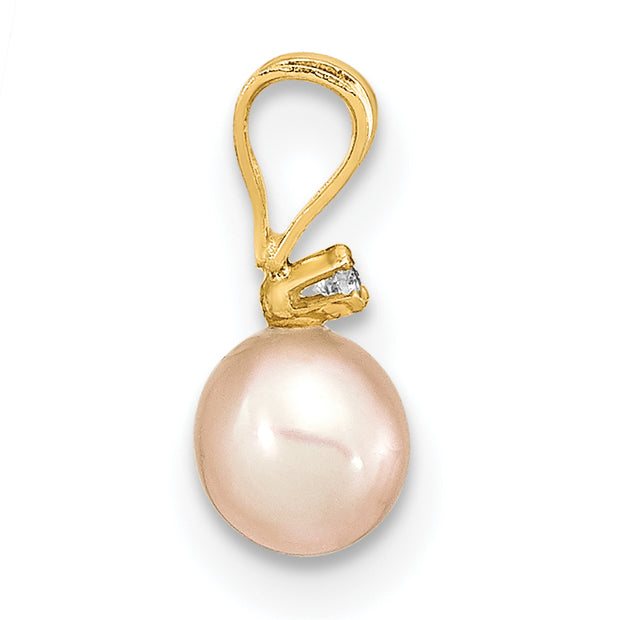14K Madi K 4-5mm Rd Pink FWC Pearl .03ct. Diamond Earring and Pendant Set