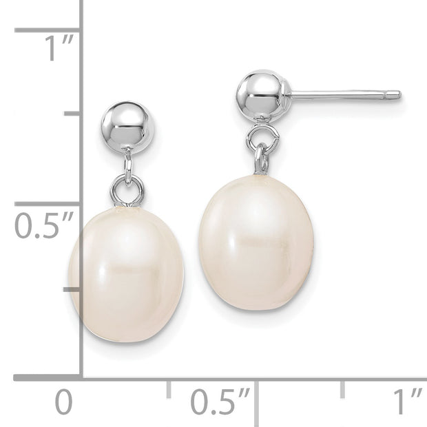 14kw 8-9mm White Rice Freshwater Cultured Pearl Dangle Post Earrings