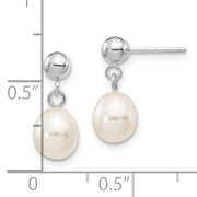 14kw 6-7mm White Rice Freshwater Cultured Pearl Dangle Post Earrings