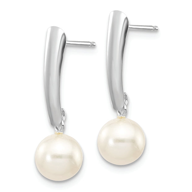 14K White Gold 6-7mm Round White FWC Pearl Dangle Earrings