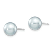 14K White Gold 7-8mm Round Grey Saltwater Akoya Cultured Pearl Earrings