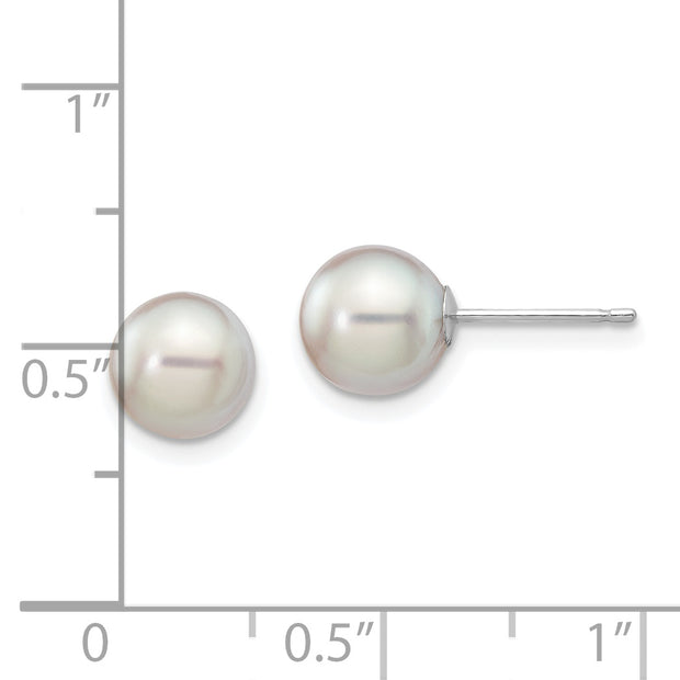 14K White Gold 7-8mm Round Grey Saltwater Akoya Cultured Pearl Earrings