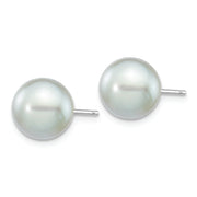 14K White Gold 8-9mm Round Grey Saltwater Akoya Culture Pearl Earrings
