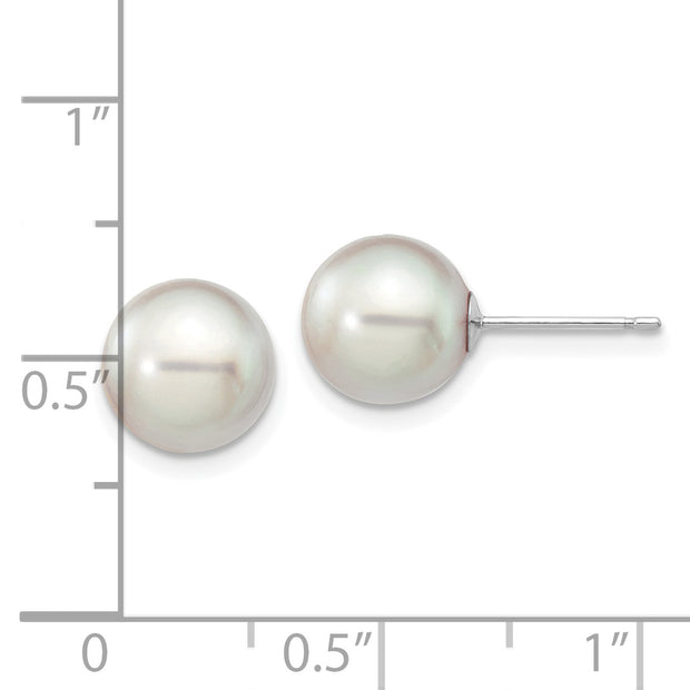 14K White Gold 8-9mm Round Grey Saltwater Akoya Culture Pearl Earrings