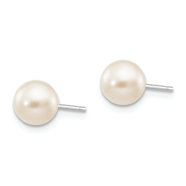 14K White Gold 6-7mm Round White Saltwater Akoya Cultured Pearl Earrings