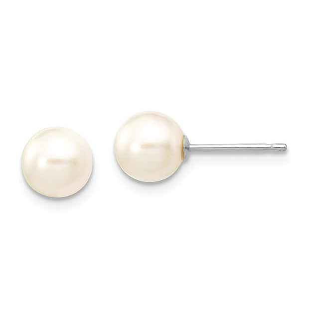 14K White Gold 6-7mm Round White Saltwater Akoya Cultured Pearl Earrings