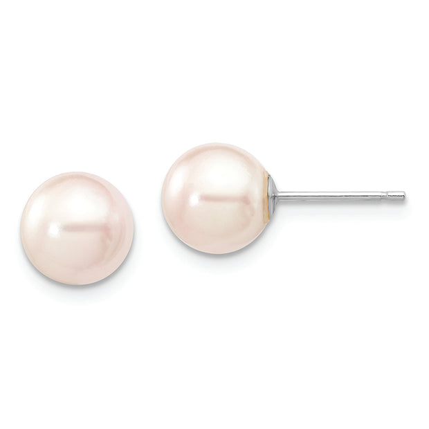 14K White Gold 7-8mm Round White Saltwater Akoya Cultured Pearl Earrings