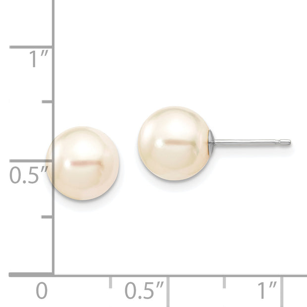 14K White Gold 8-9mm Round White Saltwater Akoya Cultured Pearl Earrings