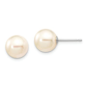 14K White Gold 8-9mm Round White Saltwater Akoya Cultured Pearl Earrings