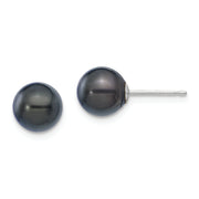 14K White Gold 7-8mm Round Black Saltwater Akoya Cultured Pearl Earrings