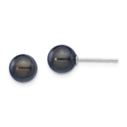 14K White Gold 6-7mm Round Black Saltwater Akoya Cultured Pearl Earrings