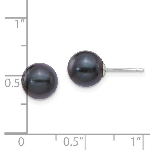 14K White Gold 8-9mm Round Black Saltwater Akoya Cultured Pearl Earrings