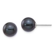 14K White Gold 8-9mm Round Black Saltwater Akoya Cultured Pearl Earrings