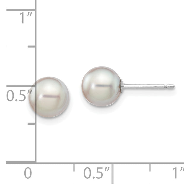 14K White Gold 6-7mm Round Grey Saltwater Akoya Cultured Pearl Earrings