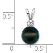 14kw 7-8mm Black Round Saltwater Akoya Cultured Pearl Diamond Post Pendants