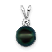 14kw 7-8mm Black Round Saltwater Akoya Cultured Pearl Diamond Post Pendants