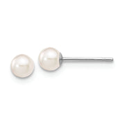 14K White Gold 3-4mm Round White Saltwater Akoya Cultured Pearl Earrings