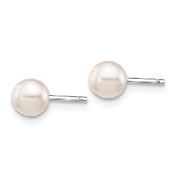 14K White Gold 4-5mm Round White Saltwater Akoya Cultured Pearl Earrings