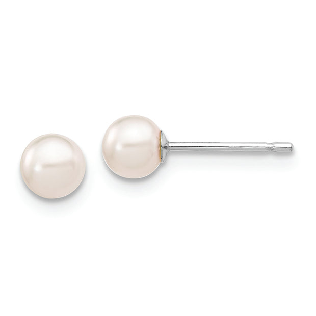 14K White Gold 4-5mm Round White Saltwater Akoya Cultured Pearl Earrings
