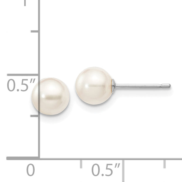 14K White Gold 5-6mm Round White Saltwater Akoya Cultured Pearl Earrings