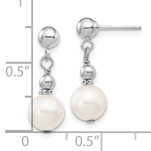14kw 7-8mm White Semi-round Freshwater Cultured Pearl Dangle Post Earrings