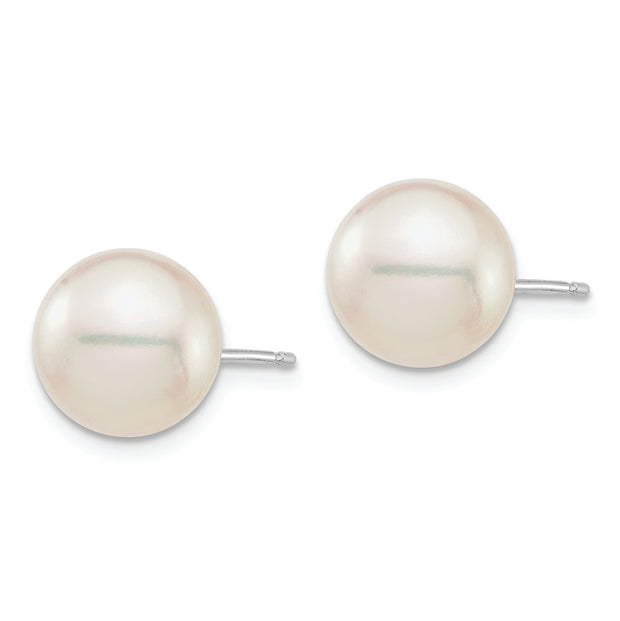14K White Gold 9-10mm Round White Saltwater Akoya Cultured Pearl Earrings