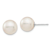 14K White Gold 9-10mm Round White Saltwater Akoya Cultured Pearl Earrings