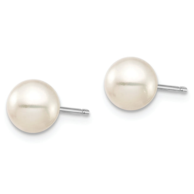 14K White Gold 6-7mm Round White and Black FWC Pearl 2 Earrings Set
