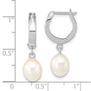 14K White Gold 6-7mm Teardrop White FWC Pearl Hoop Dangle Earrings
