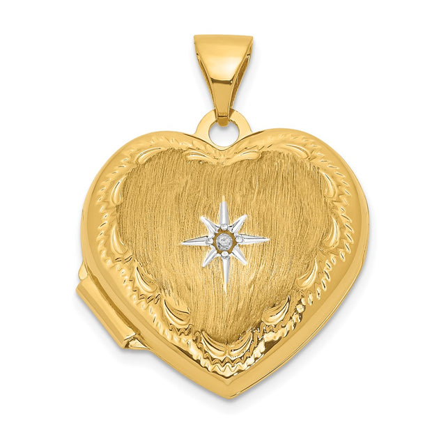 14K Polished & Satin White Rhodium Diamond Heart Locket