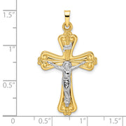 14k Two-tone Polished Solid INRI Curcifix Cross Pendant