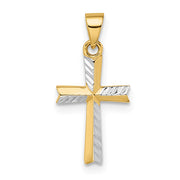 14k w/Rhodium Diamond-cut Small Latin Cross Pendant