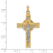 14k Two-tone Polished Solid Celtic INRI Crucifix Pendant